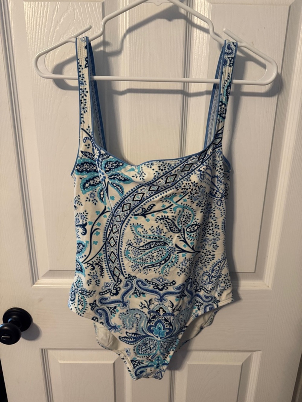 Ralph Lauren White One-Piece Swimsuit with Blue Paisley Print